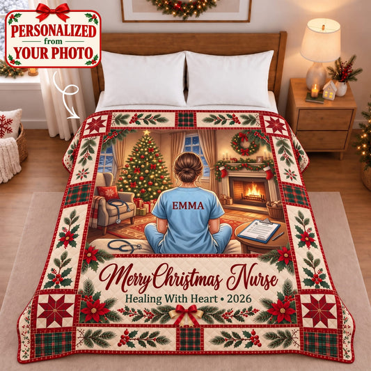 Personalized Merry Christmas Nurse Quilted Blanket - Custom Photo & Name | Christmas Gift | QBL01 Occupations