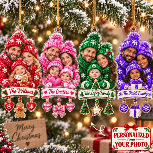 (Made In The USA) Personalized Family Christmas Ornament - Custom Photo & Name | Christmas Gift | ONM05 Family