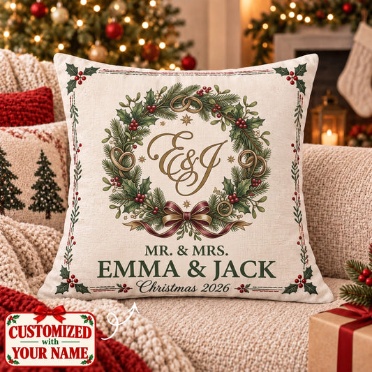 Personalized Mr. & Mrs. Christmas Pillow - Custom Name | Christmas Gift | HPL01 Couples