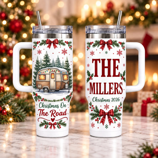 Personalized Christmas On The Road 40oz Tumbler with Handle – Custom Names | Christmas Gift | TBL01 Hobbies & Lifestyle