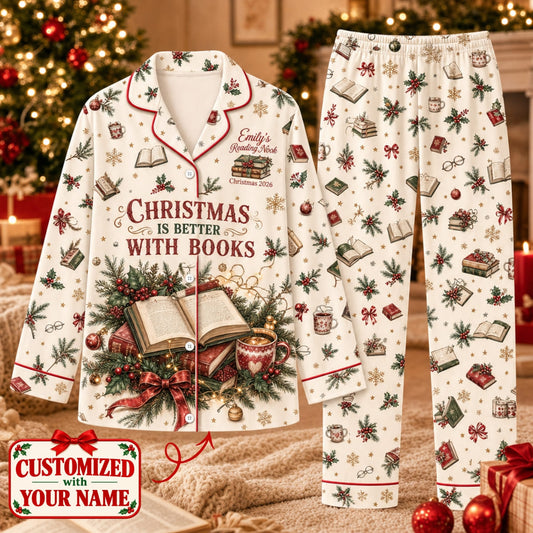 Personalized Book Lover Christmas Long Pajama Set - Custom Name | Christmas Gift | PYM01 Hobbies & Lifestyle