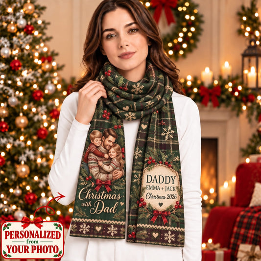 Personalized Christmas With Dad Scarf - Custom Photo & Names | Christmas Gift | SCT01 Family