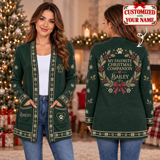 Personalized My Favorite Christmas Companion Long Sleeve Cardigan - Custom Name | Christmas Gift | CDG01 Pets