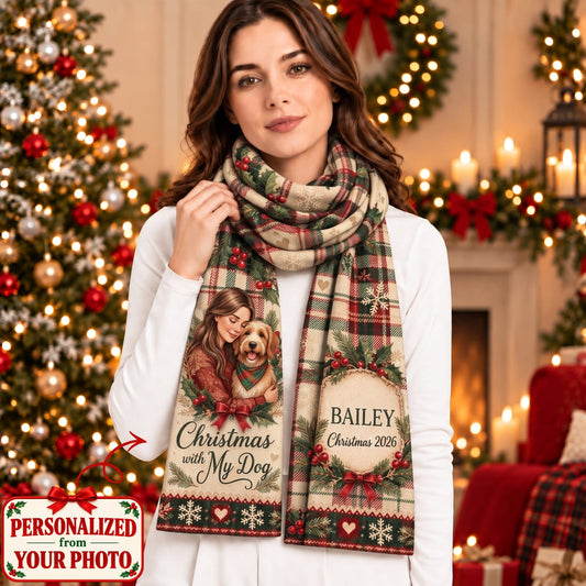Personalized Christmas With My Dog Scarf - Custom Photo & Names | Christmas Gift | SCT01 Pets