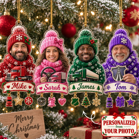 (Made In The USA) Personalized Trucker Merry Christmas Ornament - Custom Photo & Name | Christmas Gift | ONM05 Occupations