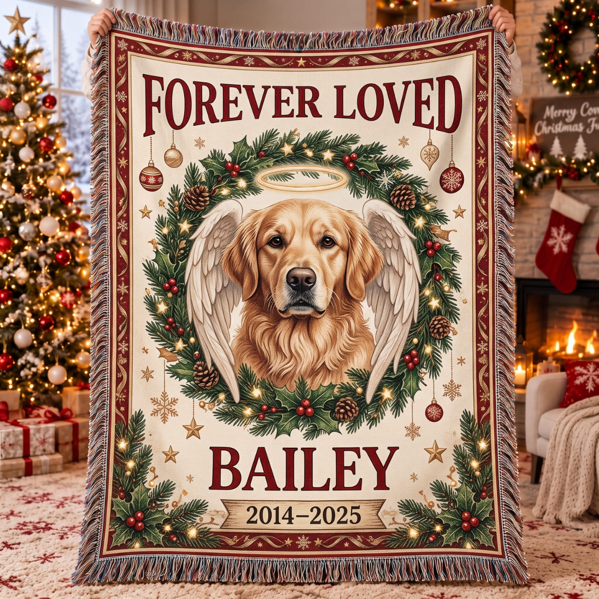 Personalized Pet Forever Loved Woven Blanket - Custom Photo & Name | Christmas Gift | WBL01 Pets