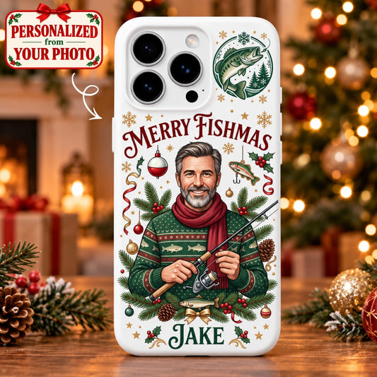 Personalized Fishing Merry Christmas iPhone Case - Custom Photo & Name | Christmas Gift | PHC01 Hobbies & Lifestyle