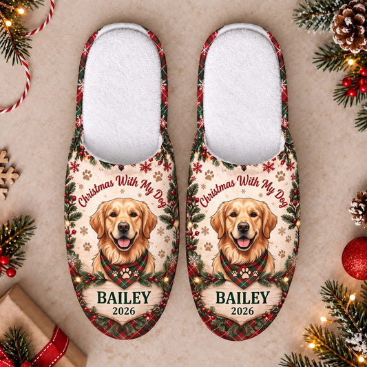 Personalized Christmas With My Dog Slippers - Custom Photo & Name | Christmas Gift | SLP01 Pets