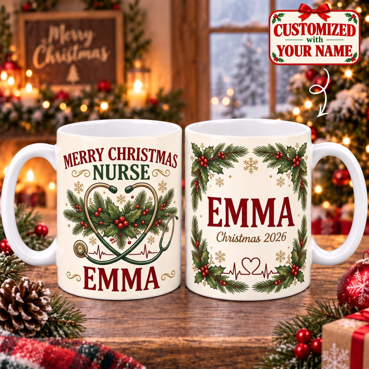 Personalized Merry Christmas Nurse Mug - Custom Name | Christmas Gift | MUG01 Occupations
