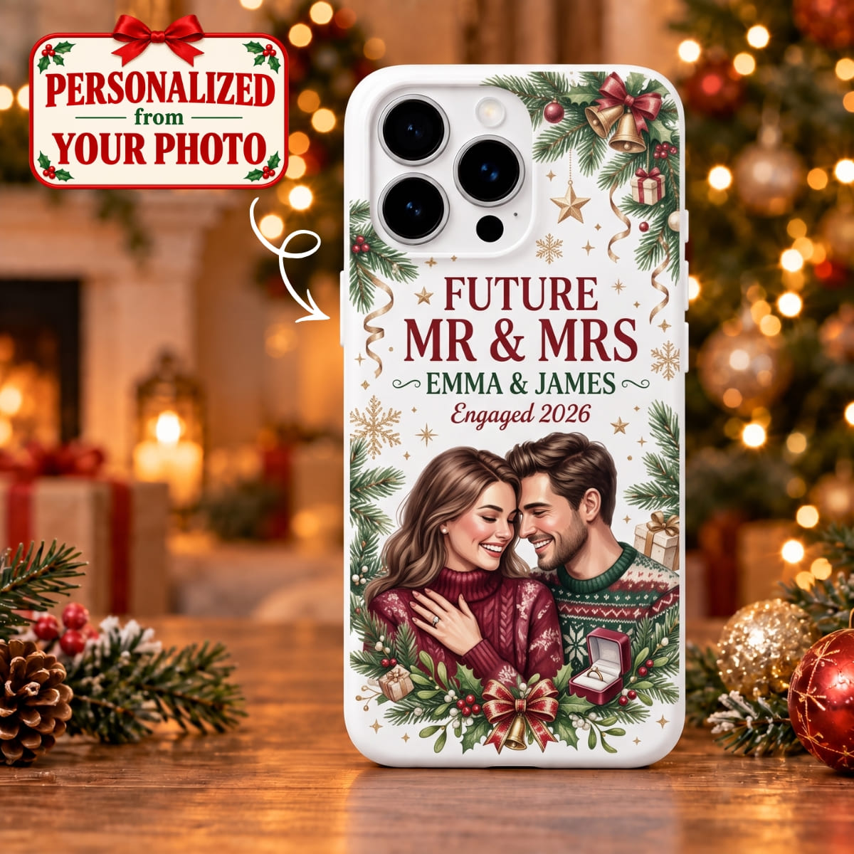 Personalized Future Mr & Mrs Christmas iPhone Case - Custom Photo & Name | Christmas Gift | PHC01 Couples