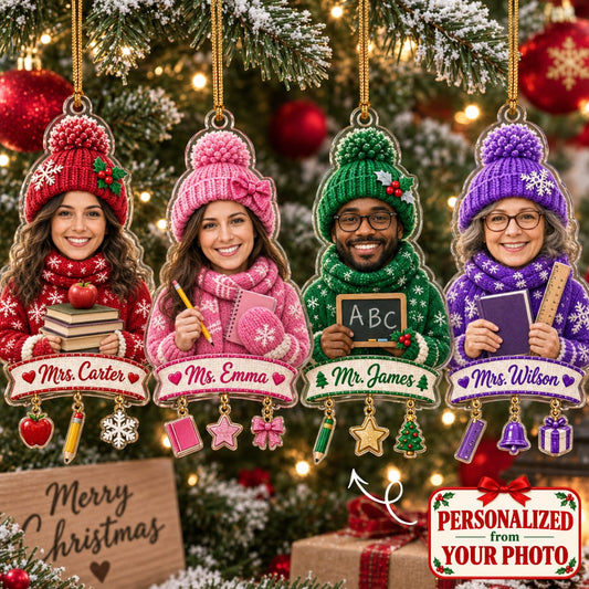 (Made In The USA) Personalized Teacher Merry Christmas Ornament - Custom Photo & Name | Christmas Gift | ONM05 Occupations