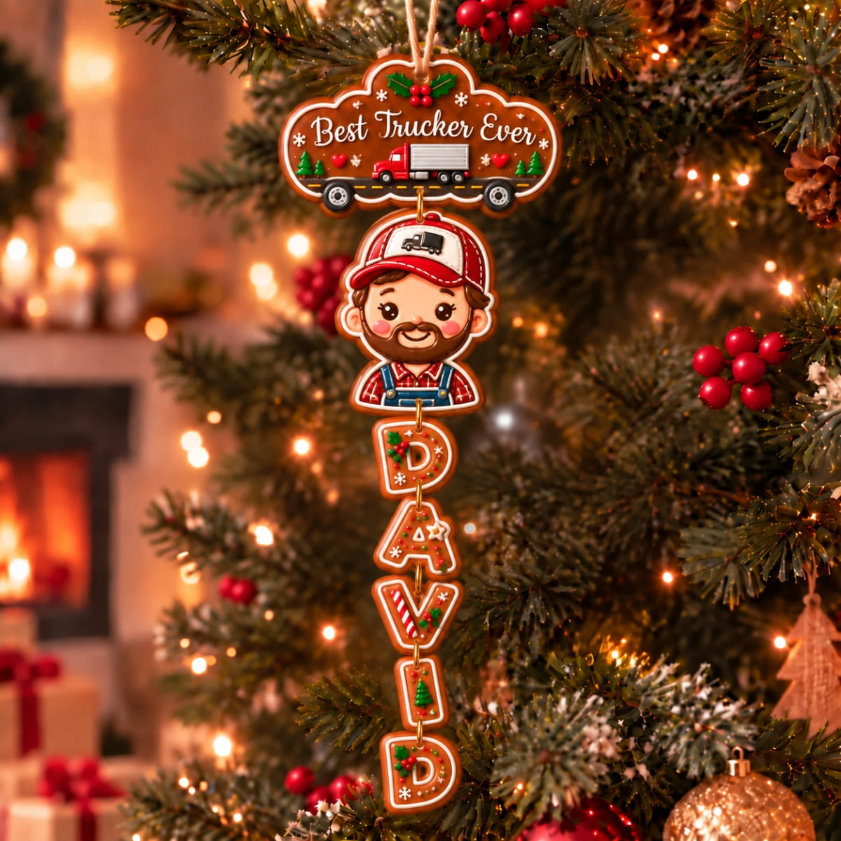 (Made In The USA) Personalized Best Trucker Ever Vertical Drop Acrylic Ornament - Custom Photo & Name | Christmas Gift | ONM03 Occupations