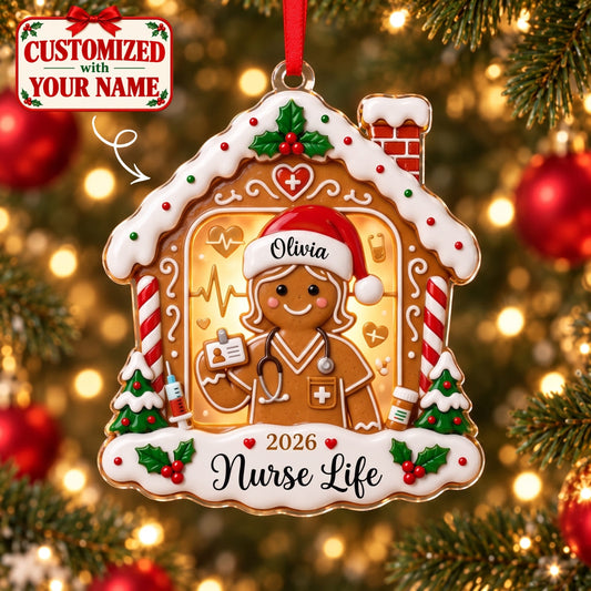 (Made In The USA) Personalized Nurse Christmas Gingerbread House Acrylic Ornament - Custom Name | Christmas Gift | ONM02 Occupations