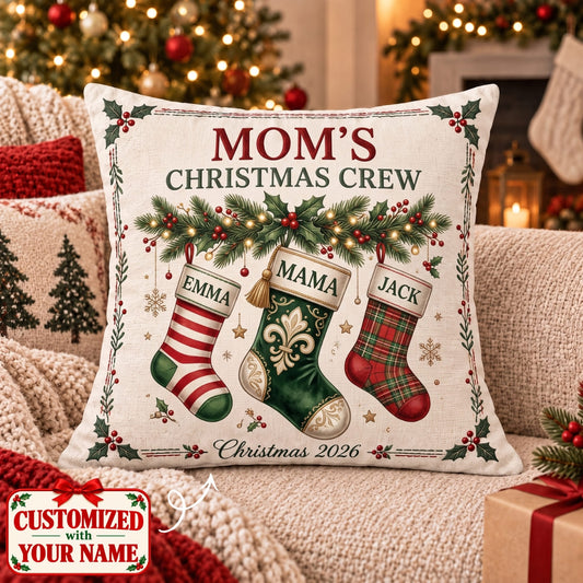 Personalized Mom's Christmas Crew Pillow - Custom Name | Christmas Gift | HPL01 Family