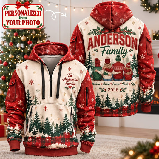 Personalized Family Christmas Quarter Zipper Hoodie - Custom Photo & Name | Christmas Gift | HDZ01 Family