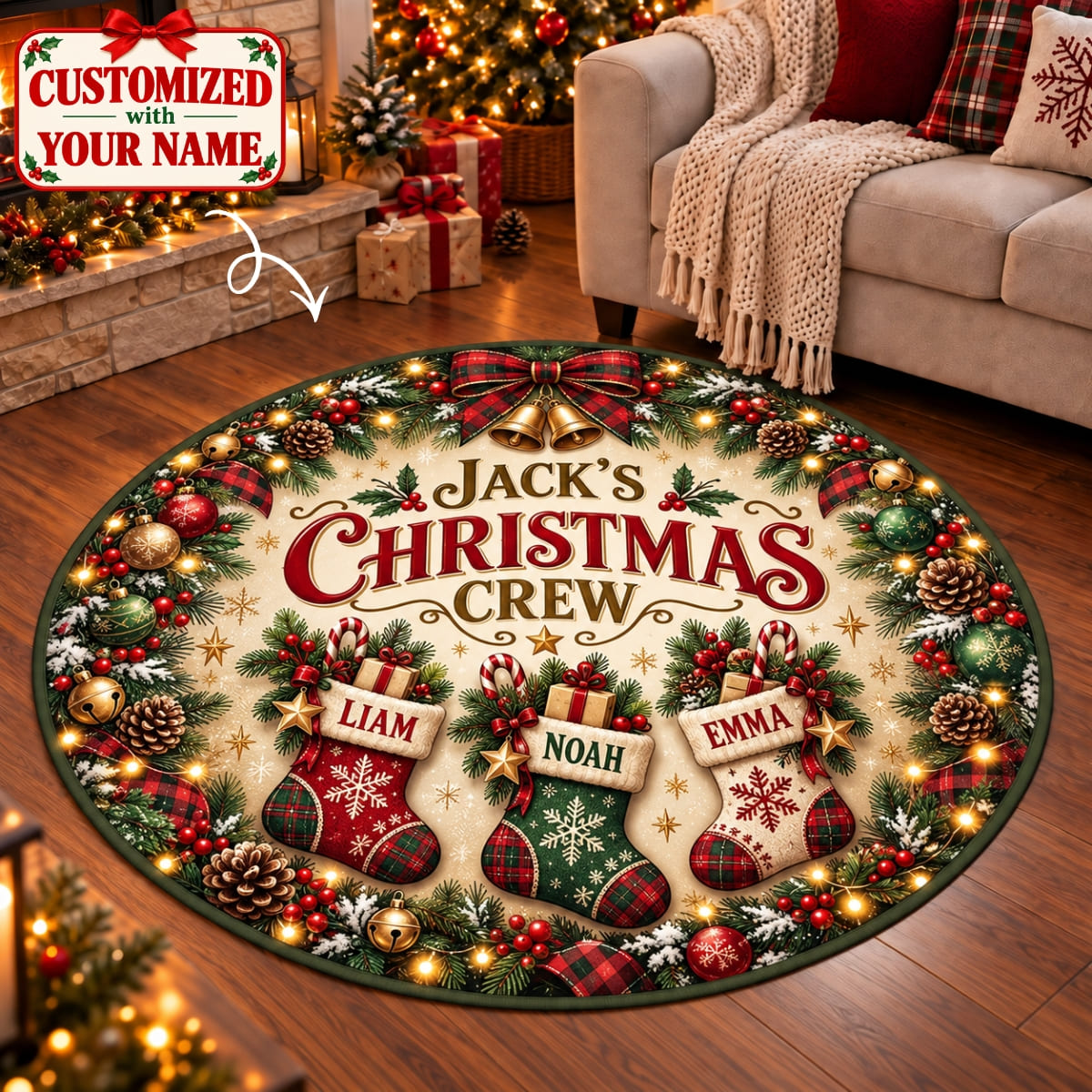 Personalized Dad's Christmas Crew Round Rug - Custom Name | Christmas Gift | RRD01 Family