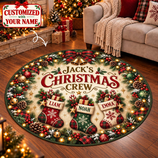 Personalized Dad's Christmas Crew Round Rug - Custom Name | Christmas Gift | RRD01 Family
