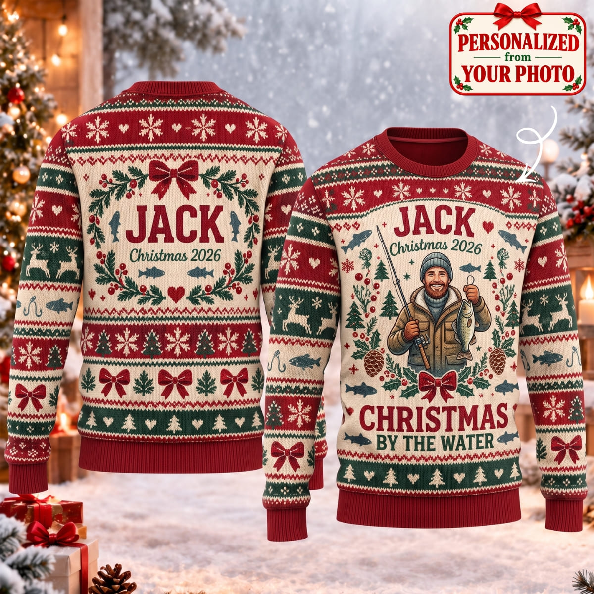 Personalized Christmas By The Water Ugly Sweater - Custom Photo & Names | Christmas Gift | UGS01 Hobbies & Lifestyle
