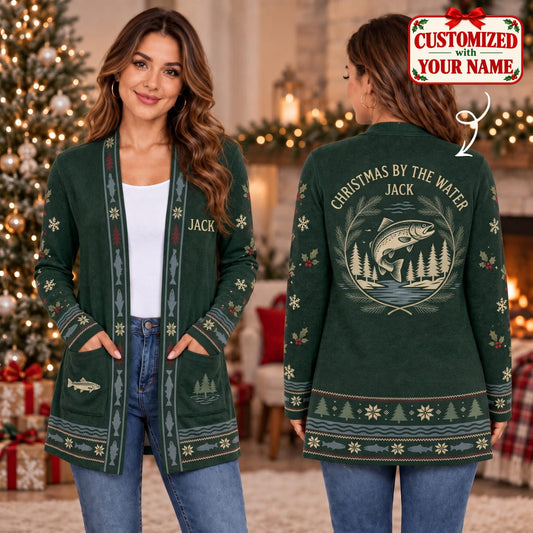 Personalized Christmas By The Water Long Sleeve Cardigan - Custom Name | Christmas Gift | CDG01 Hobbies & Lifestyle