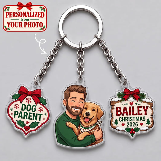 Personalized Dog Parent Triple Charm Keychain - Custom Photo & Names | Christmas Gift | KC01 Pets