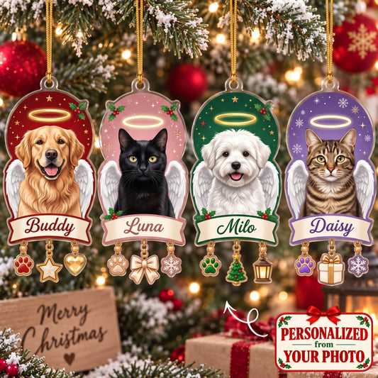 (Made In The USA) Personalized Pet Forever Loved Christmas Ornament - Custom Photo & Name | Christmas Gift | ONM05 Pets