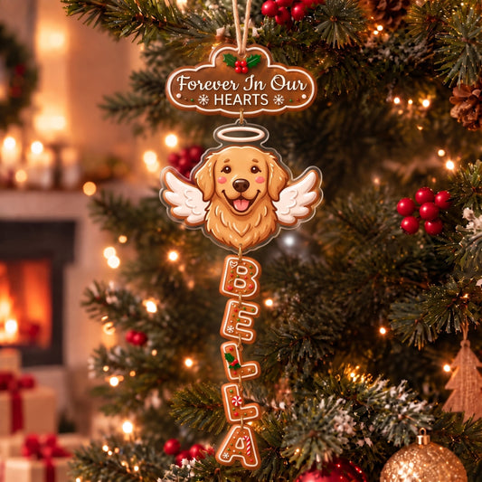 (Made In The USA) Personalized Pet Forever In Our Hearts Vertical Drop Acrylic Ornament - Custom Photo & Name | Christmas Gift | ONM03 Pets